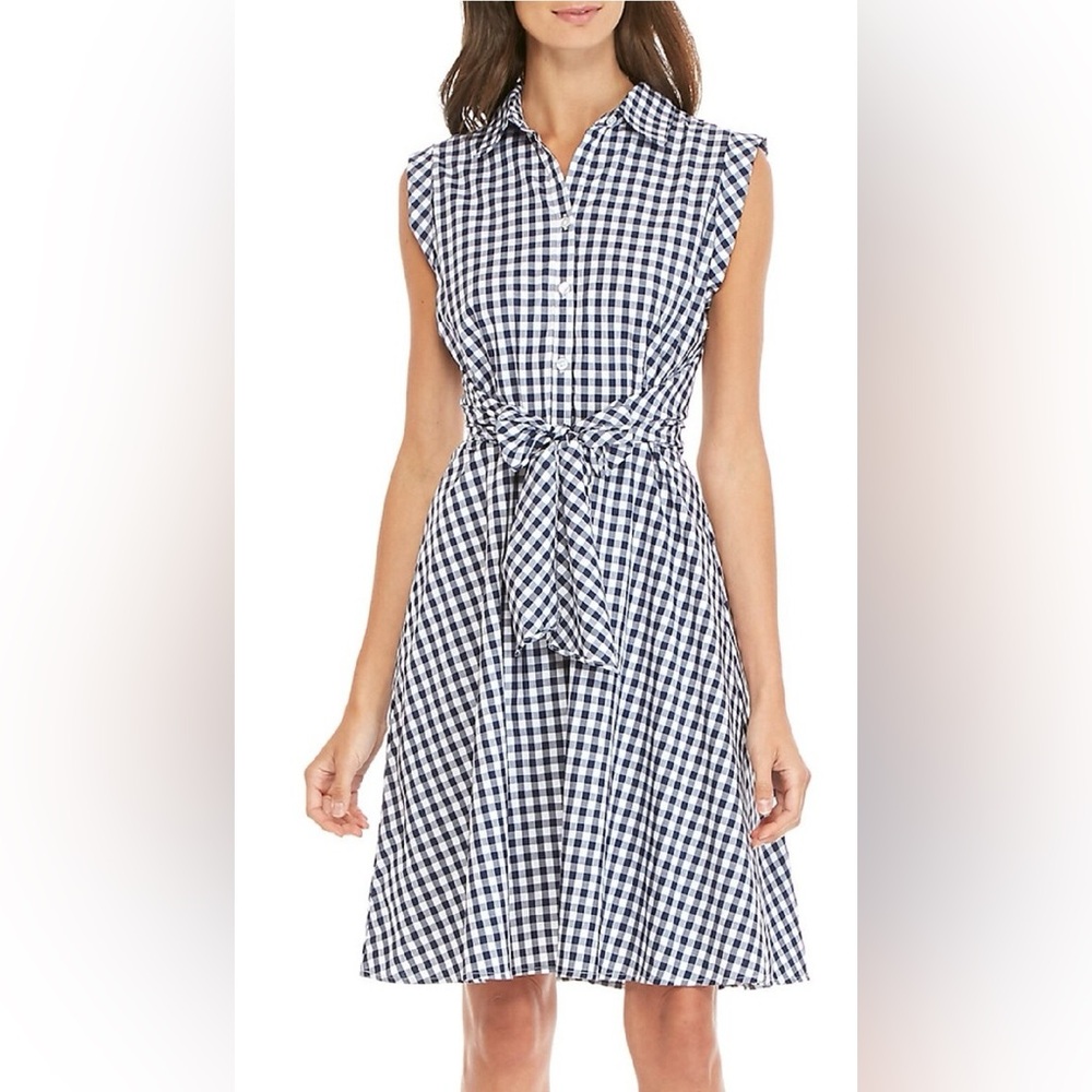 Cupio Navy and White Gingham Midi Dress